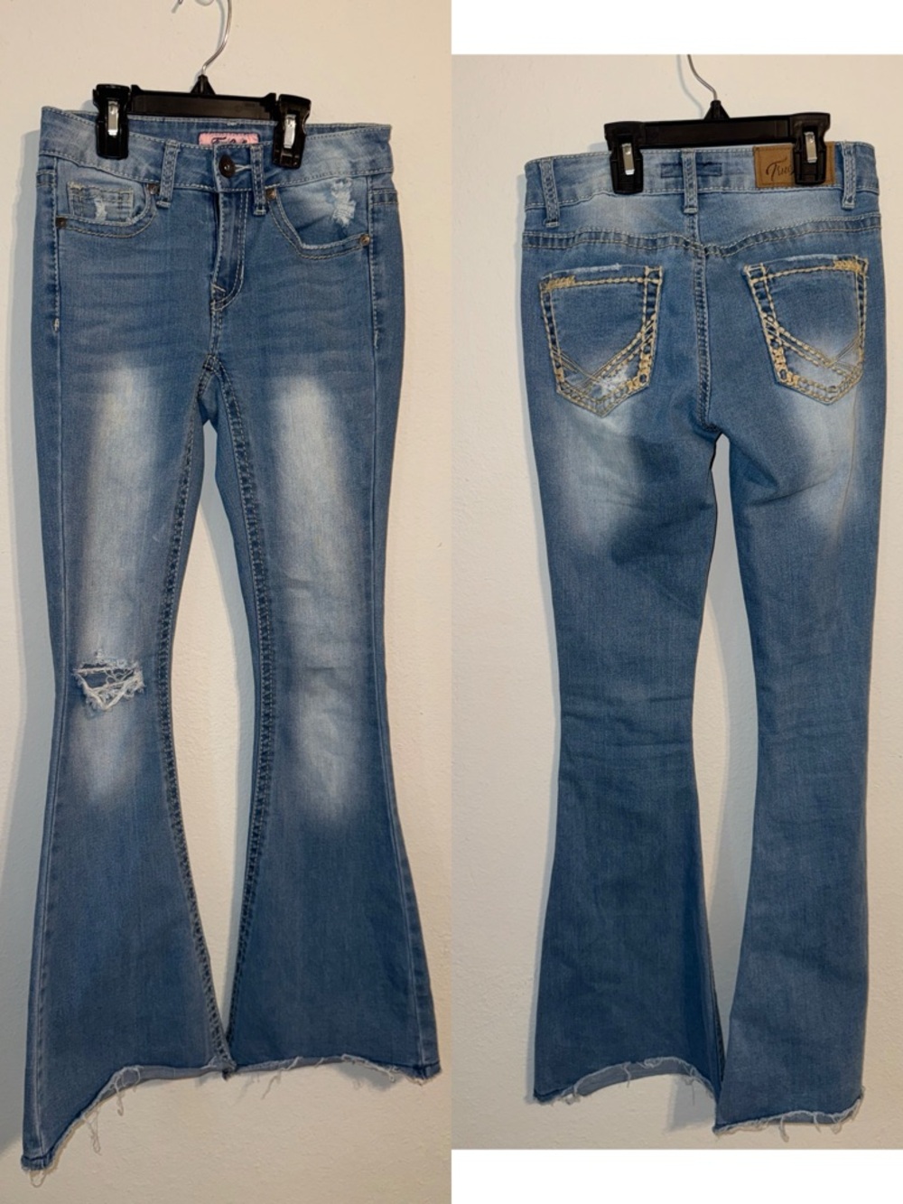 Light Wash Distressed Flare Jeans - Women